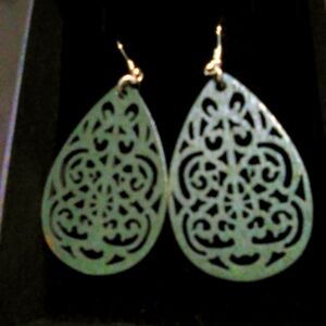 NEW Carved Wood Dk. Green earrings